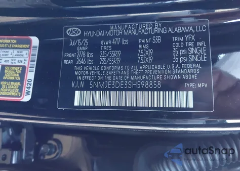 2025 Hyundai Tucson Limited from USA, damaged, VIN 5NMJE3DE3SH598858